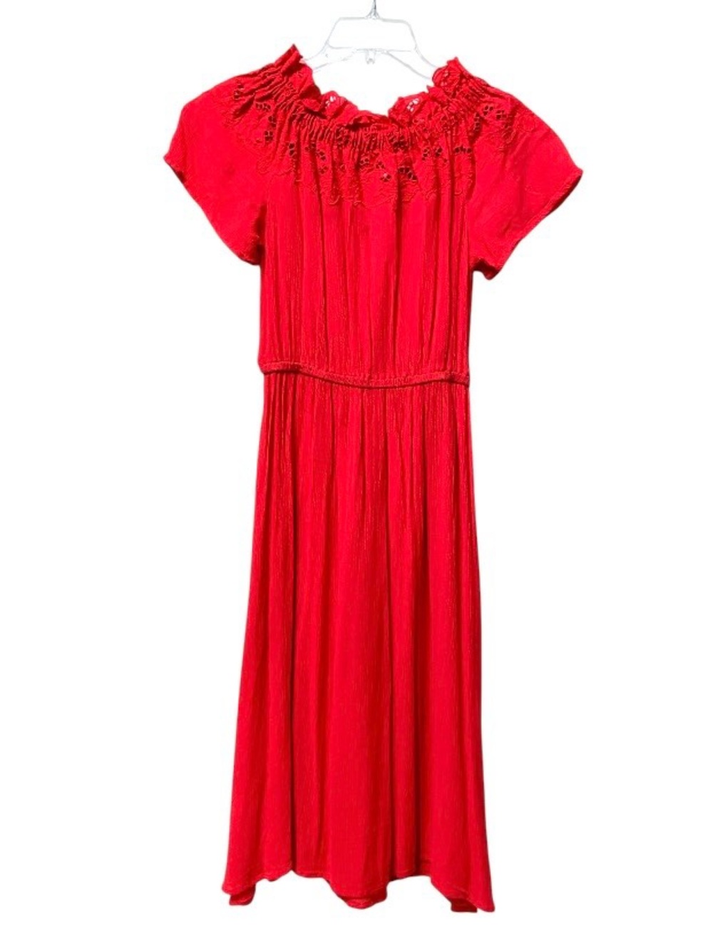 L.O.G.G. Cottagecore Peasant Boho Red Eyelet Off Shoulder Midi Dress Size 0